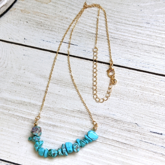 Crushed Stone Turquoise Delicate Indie Necklace - Picture 2 of 7